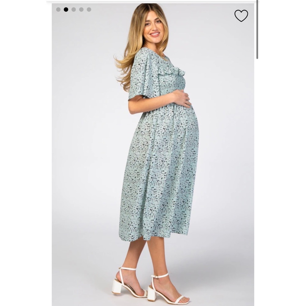 NWOT!! Mint Floral Smocked Front Ruffle Sleeve Maternity Dress